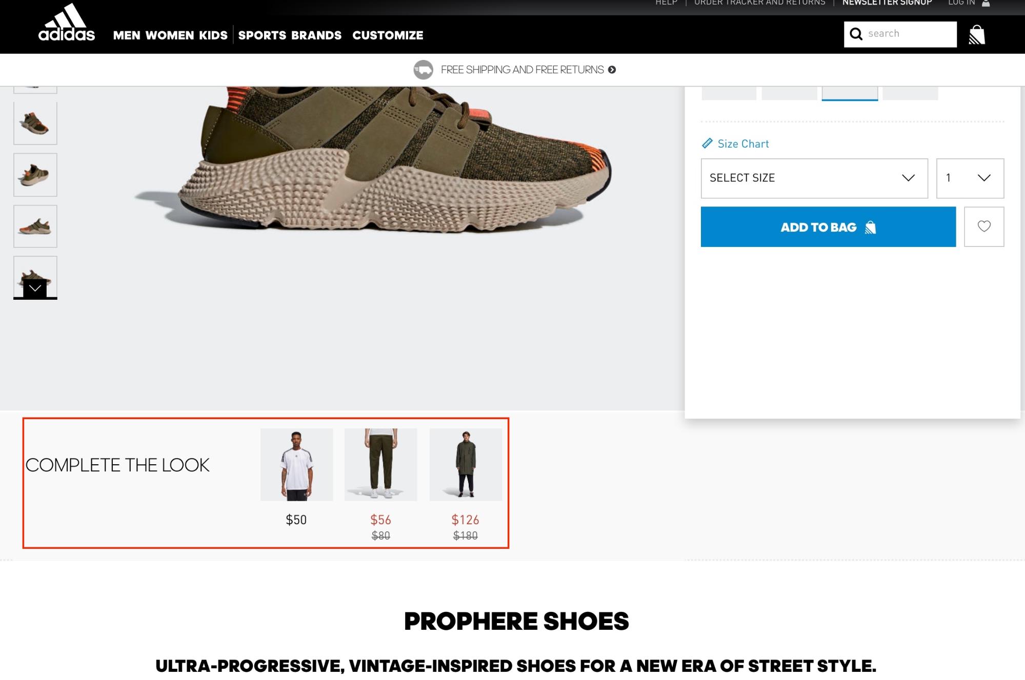 Screenshot showing a product page on adidas