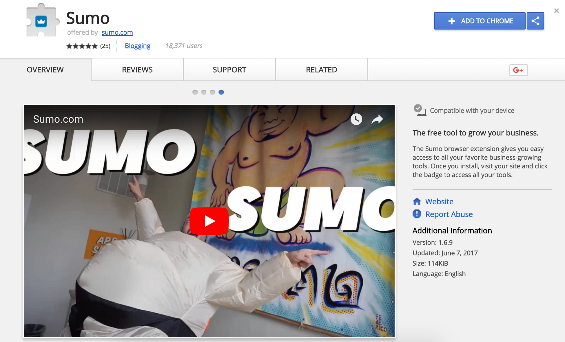 Screenshot of the Sumo Chrome Extension