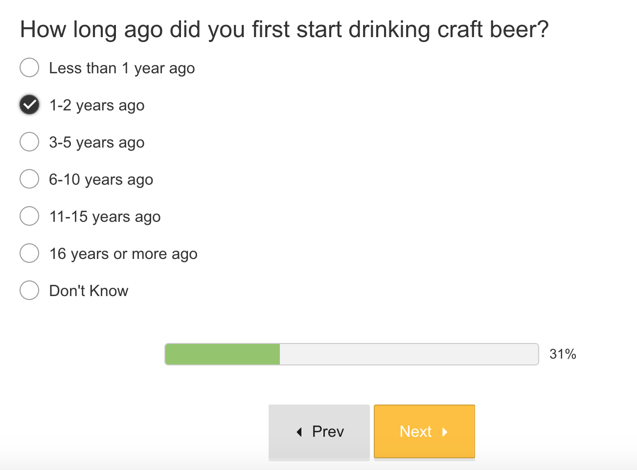 Screenshot showing a survey question