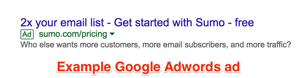 Screenshot showing an Adwords ad for Sumo