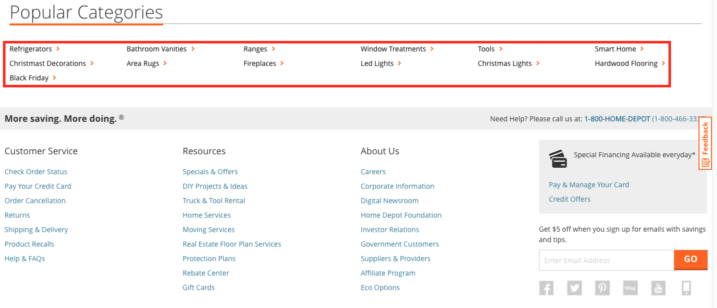 Screenshot showing the popular categories page on a website
