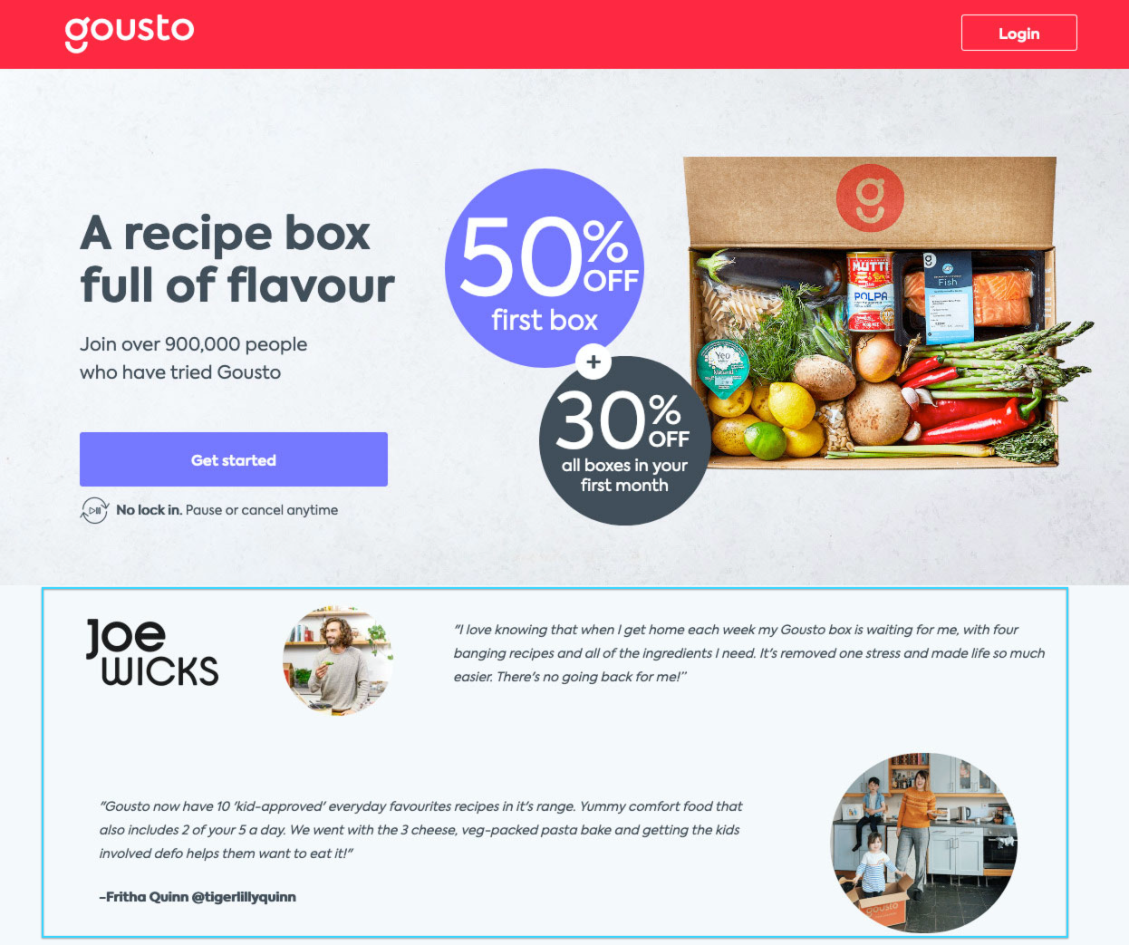 Gousto.co landing page