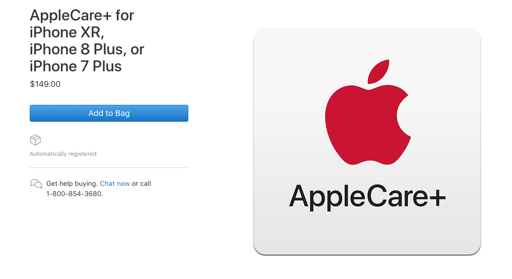Screenshot showing AppleCare+ product page