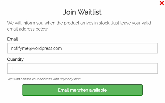 Screenshot showing a waitlist popup