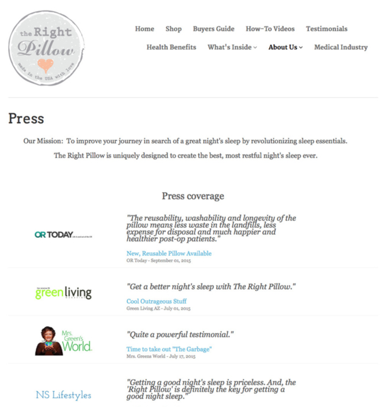 Screenshot showing a press page