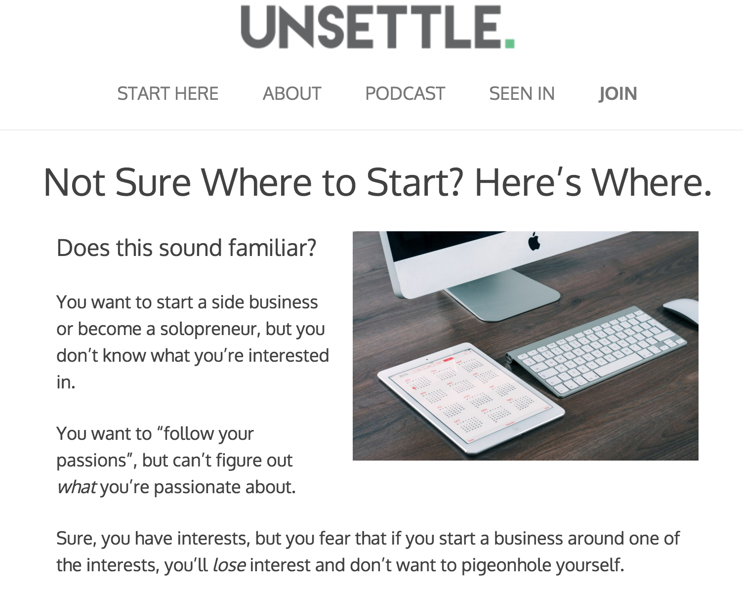 Screenshot of a content piece on Unsettle
