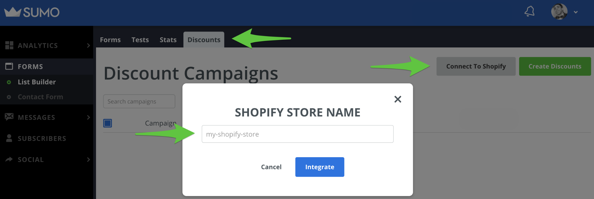 Screenshot showing Sumo discount campaigns