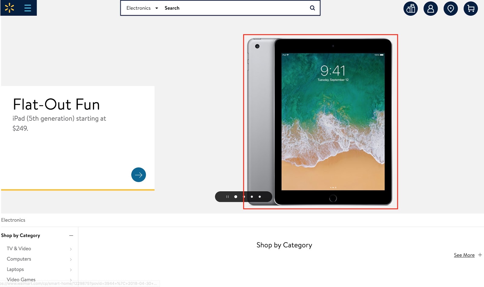 Screenshot showing a landing page