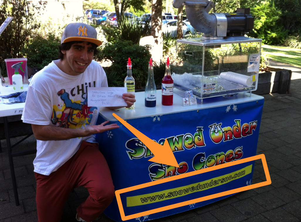 Screenshot showing Chris Von Wilpert along with his ice cream cart, and a link to his website