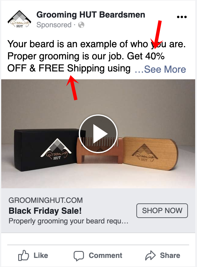 Copywriting Examples - Grooming Hut: offer an attractive incentive