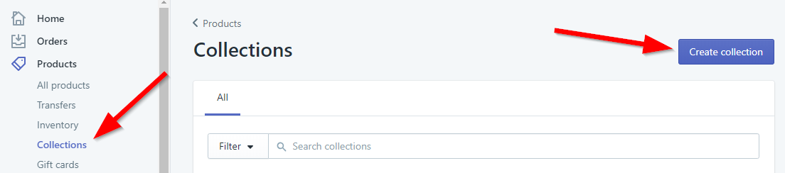Screenshot showing Shopify product collection setting