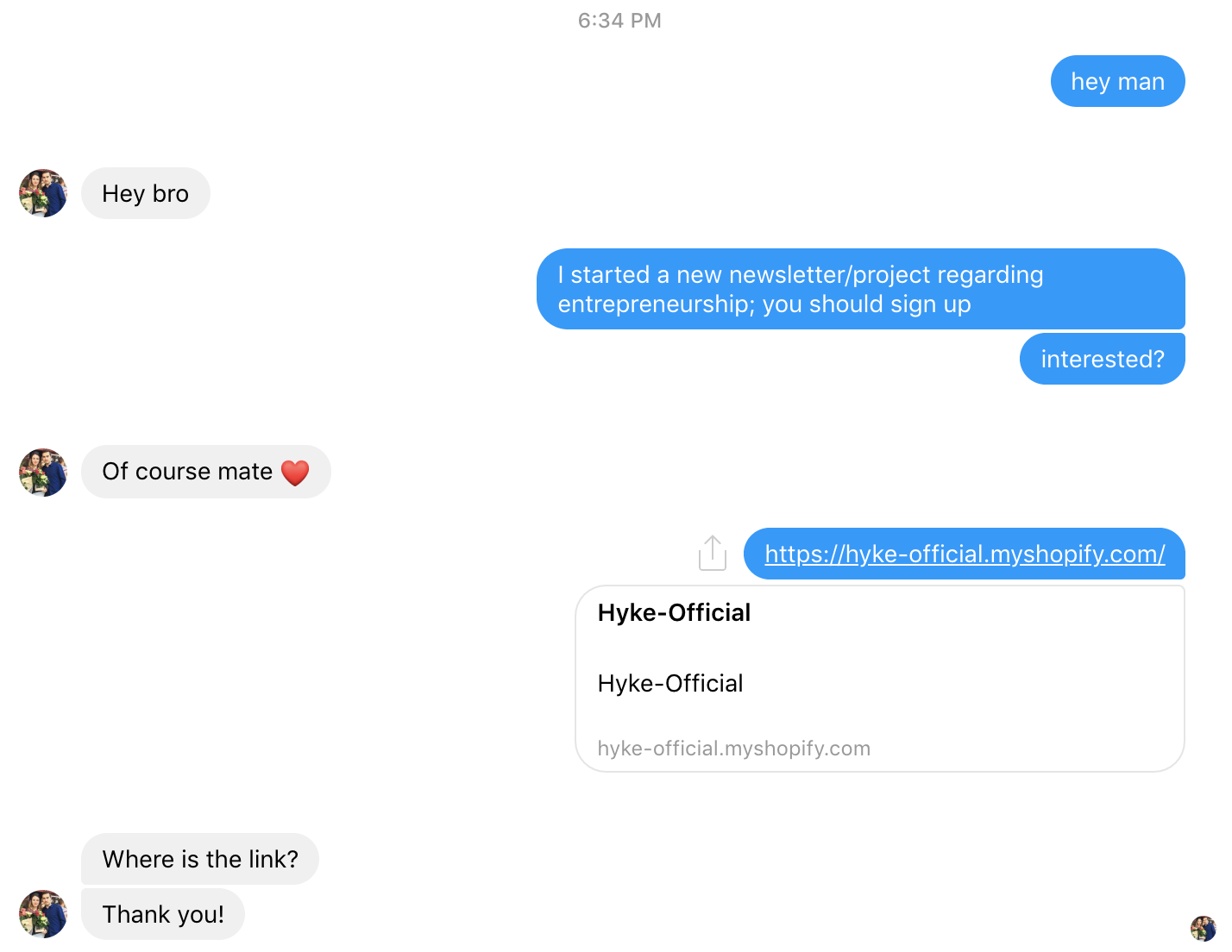 Screenshot showing a Messenger conversation