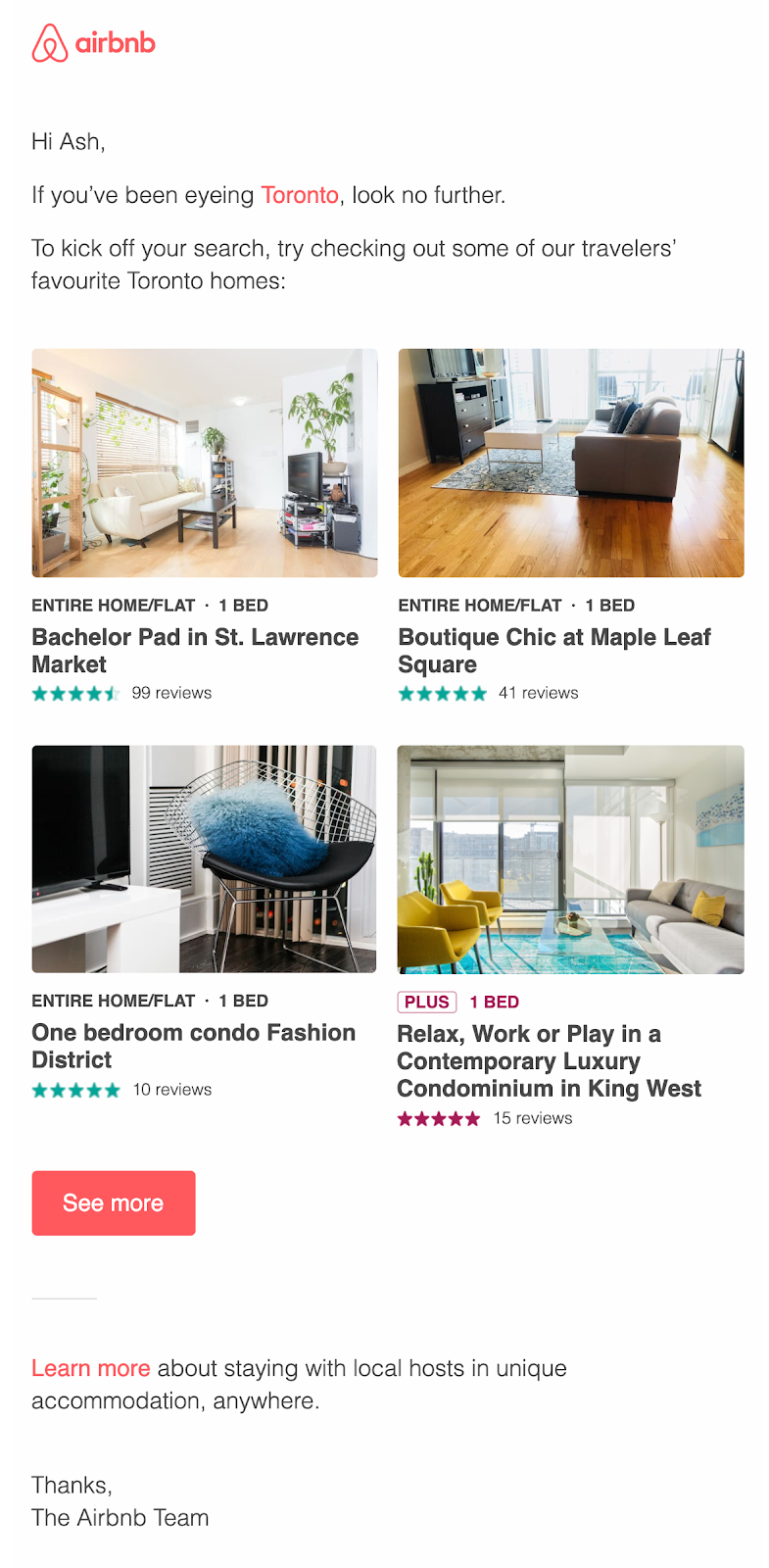 Screenshot of email from Airbnb