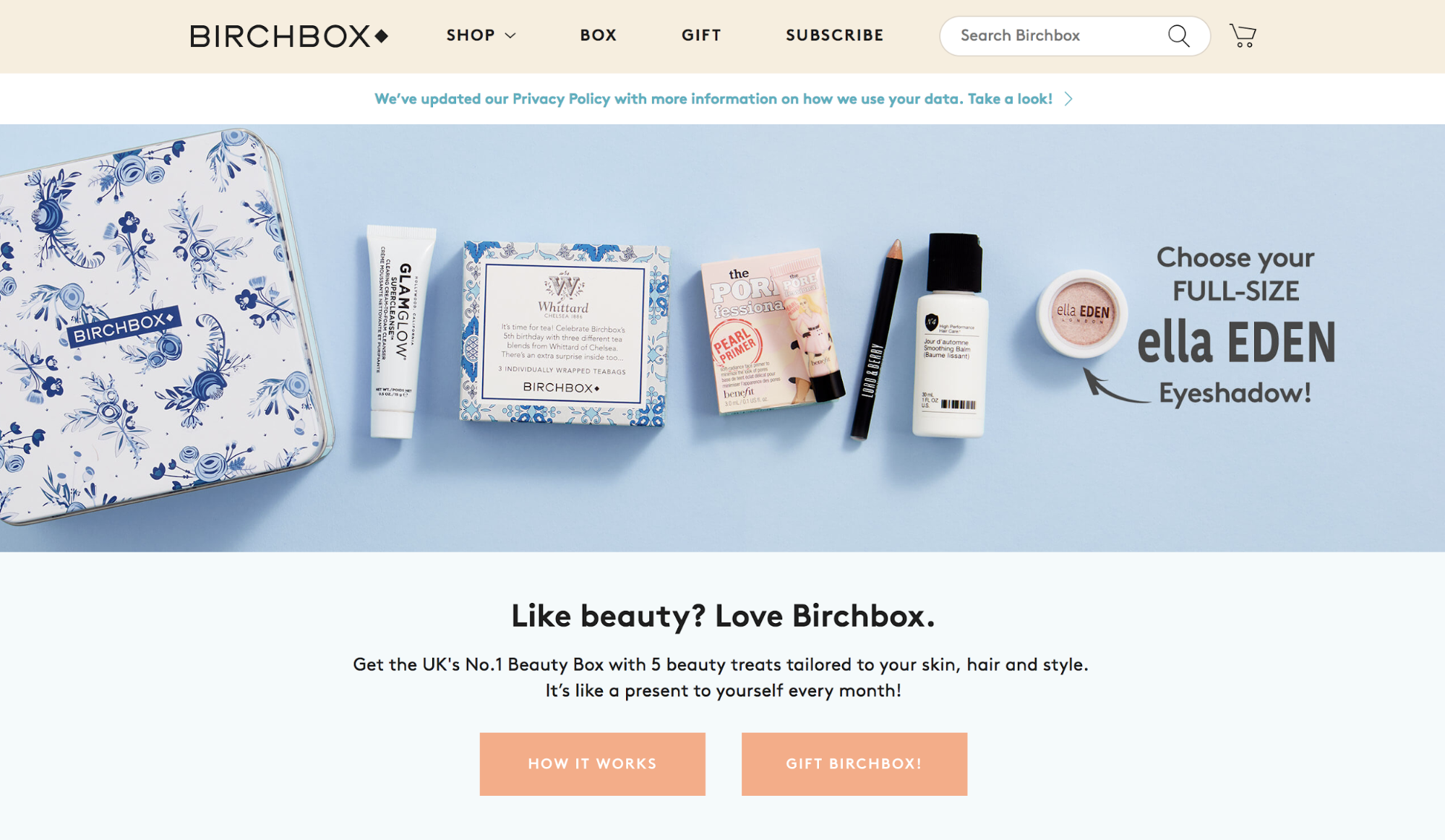 Screenshot showing Birchbox