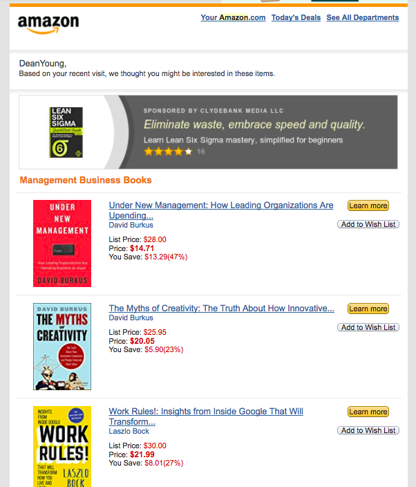 Screenshot showing an email by Amazon
