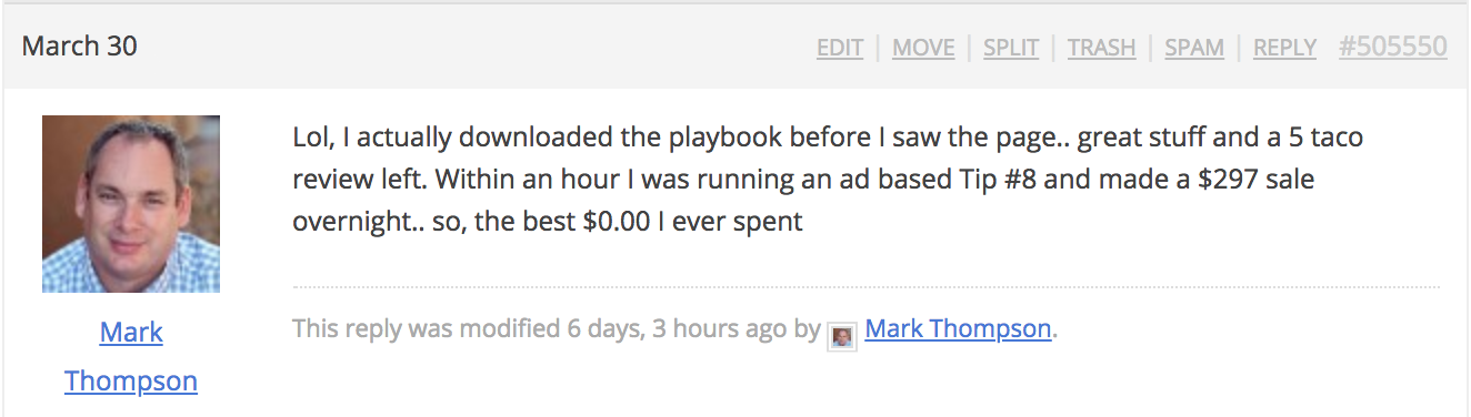 Screenshot of a reply by Mark Thompson