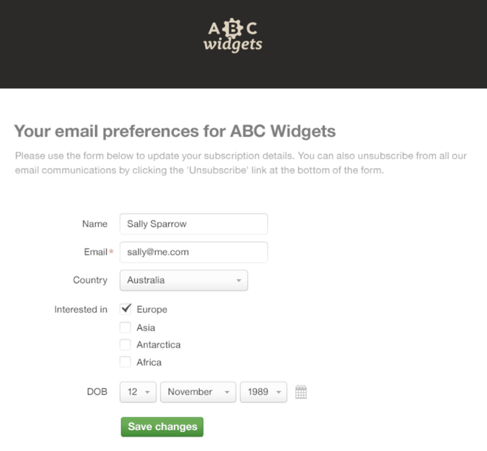 ABC widgets segment email list