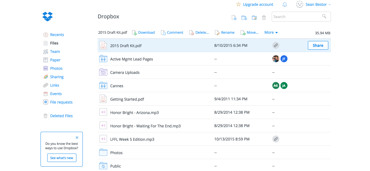 GIF showing how to share a file hosted on Dropbox