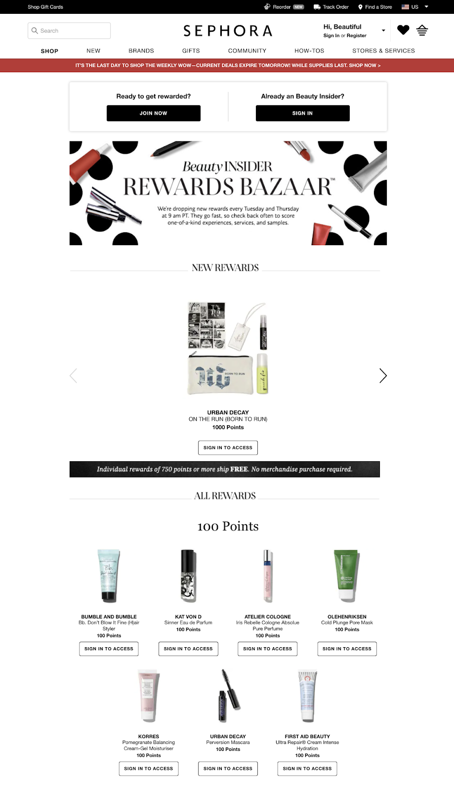 Screenshot showing a page on Sephora