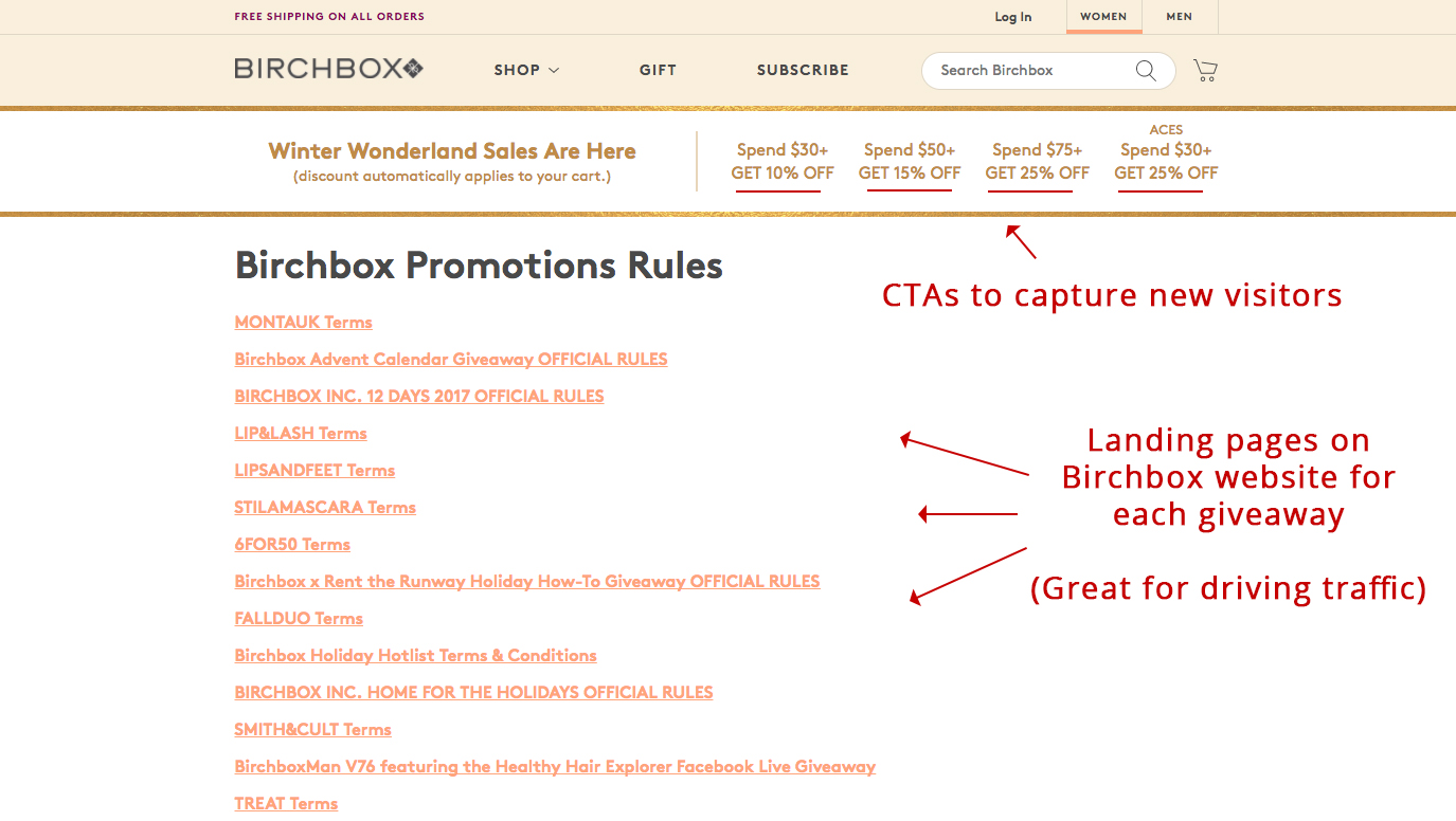 Screenshot showing promotion rules on Birchbox