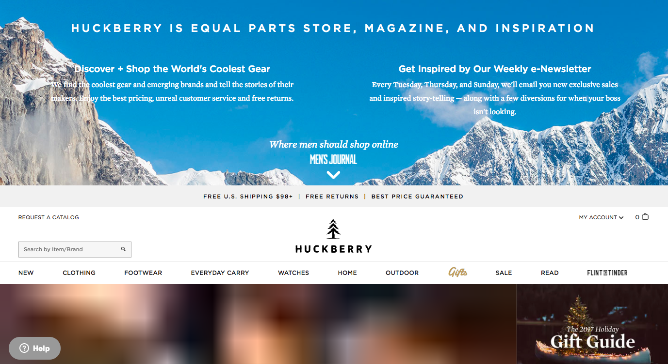 Screenshot showing a page on Huckberry