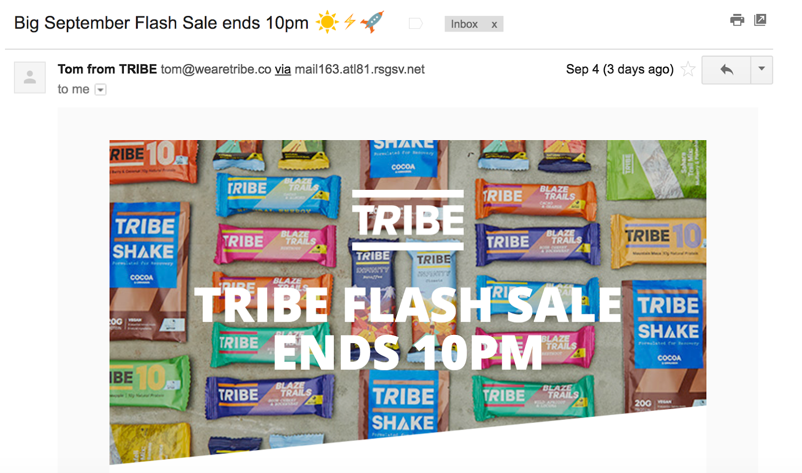 Best Email Subject Lines: Screenshot of email from Tribe