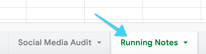 Social Media Audit Template document "Running Notes" tab