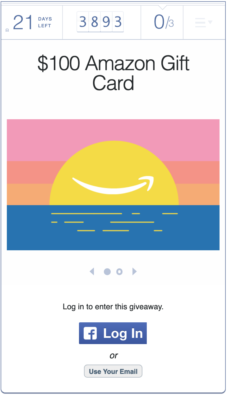 Screenshot showing a gift card giveaway entry page