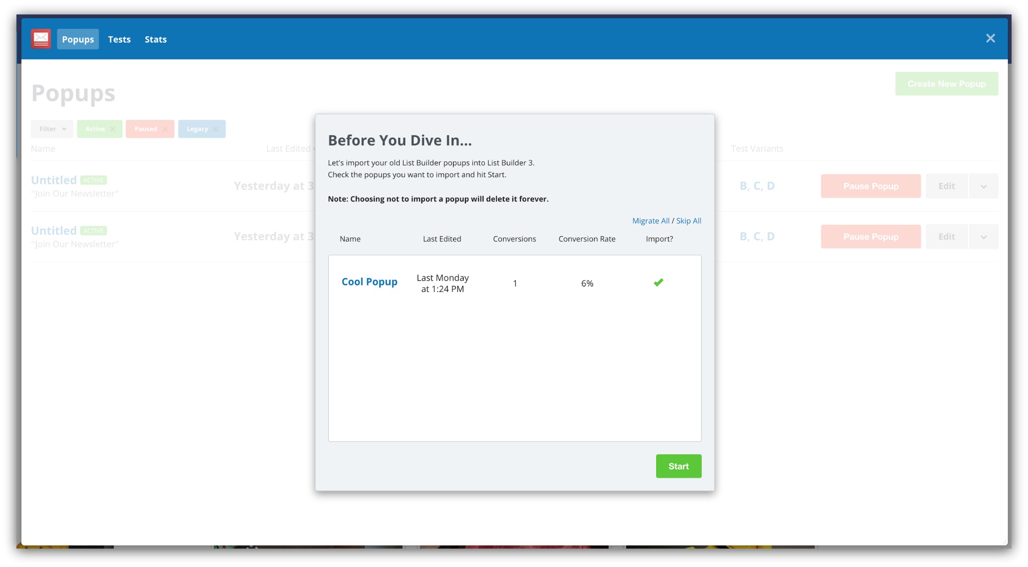 Transfer old popups