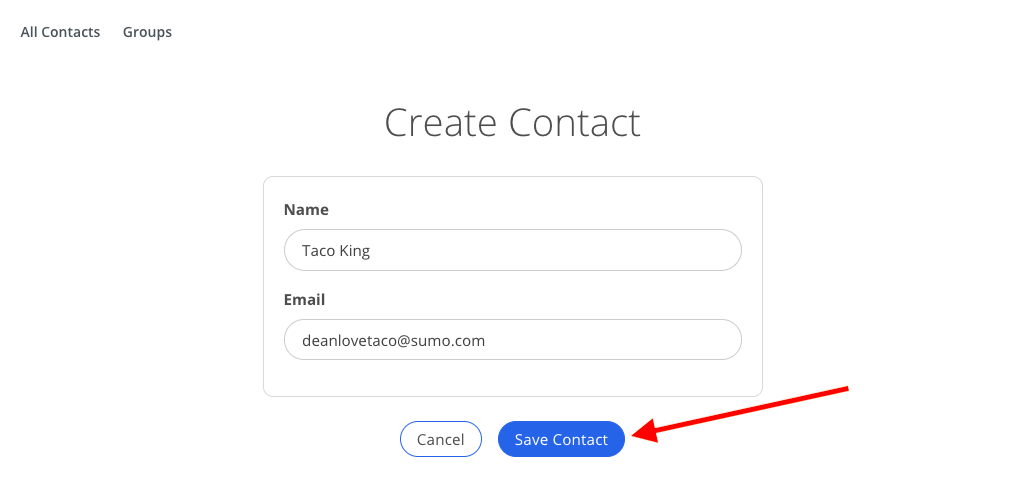 Screenshot of steps to save contact in Sumo