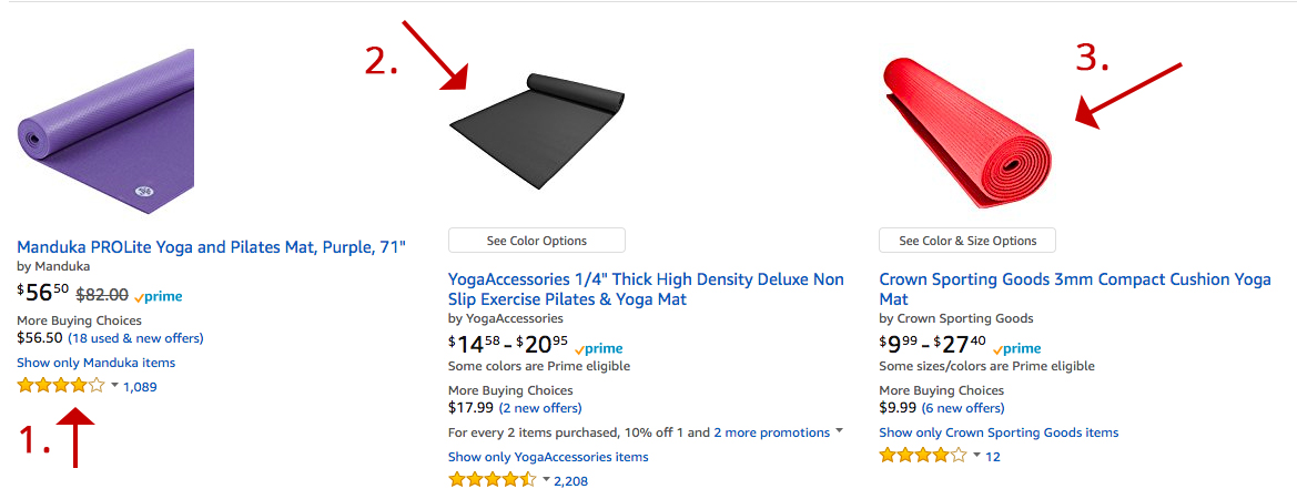 Screenshot showing different products on amazon