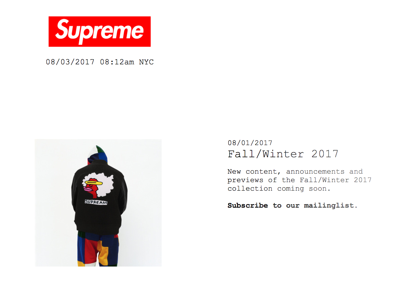 Screenshot of a product on Supreme