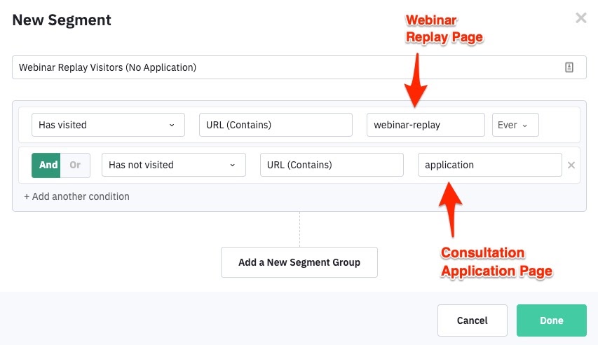 Screenshot of segment email/subscribers list