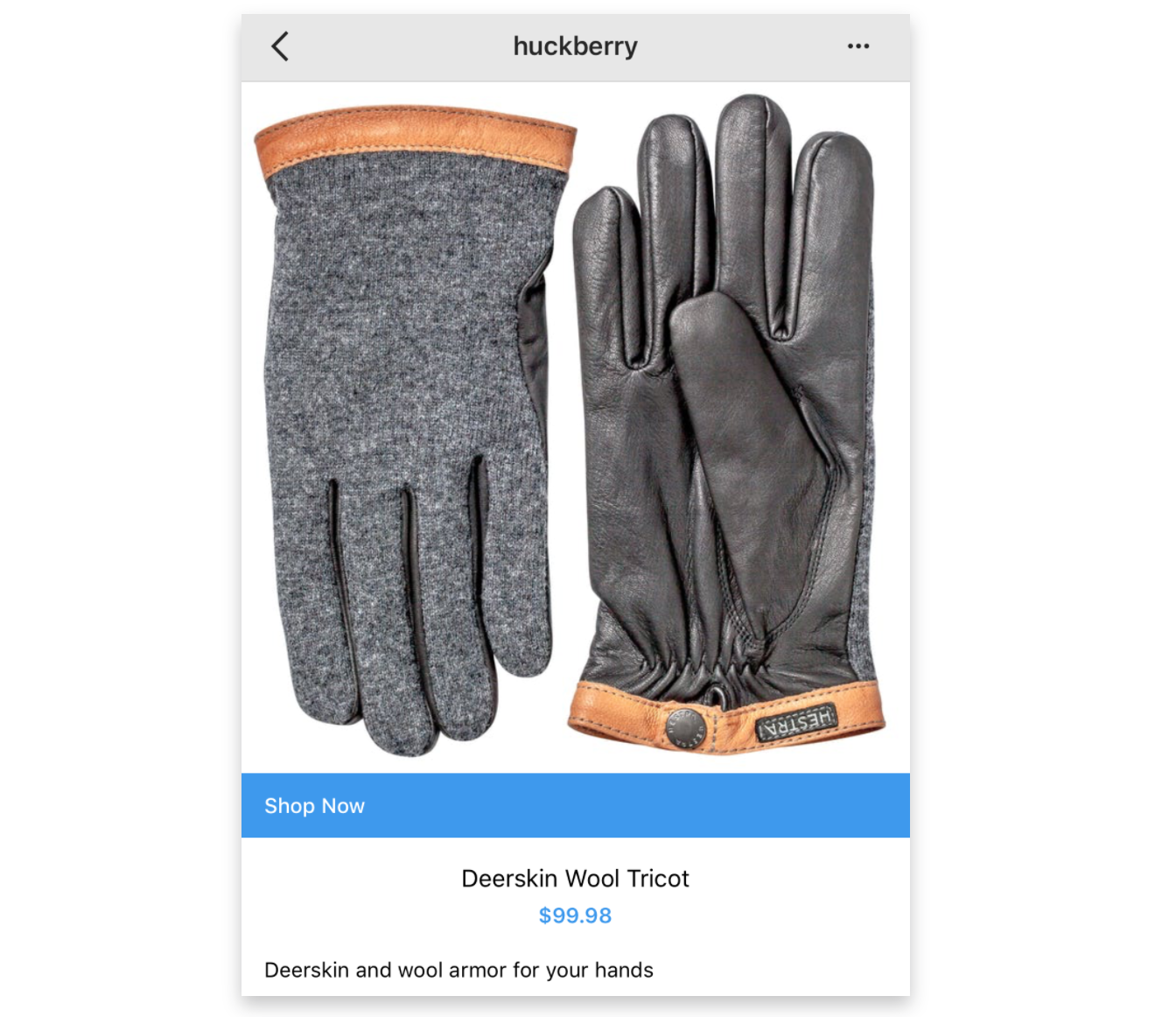 Screenshot showing gloves for sale by Huckberry