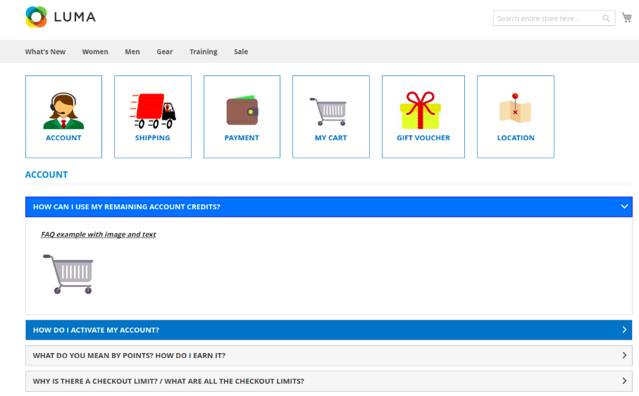 Screenshot showing an FAQ page