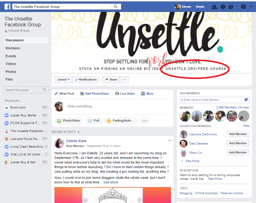 Screenshot showing how Unsettle promotes links on their Facebook page