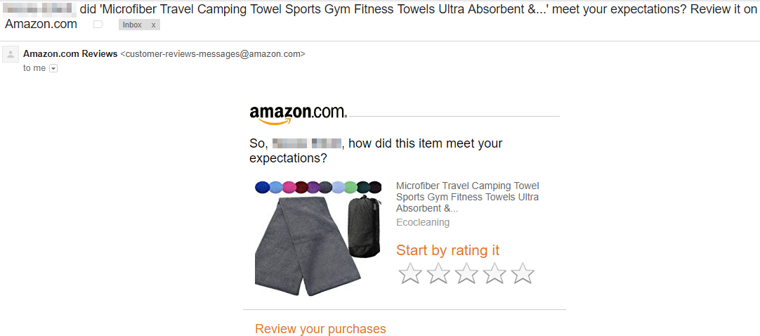 Screenshot showing an email sent by amazon
