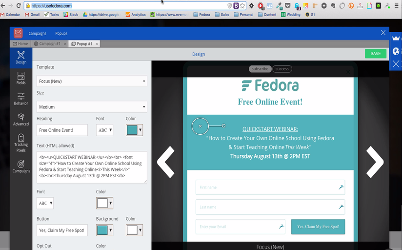 Screenshot showing the Sumo popup builder