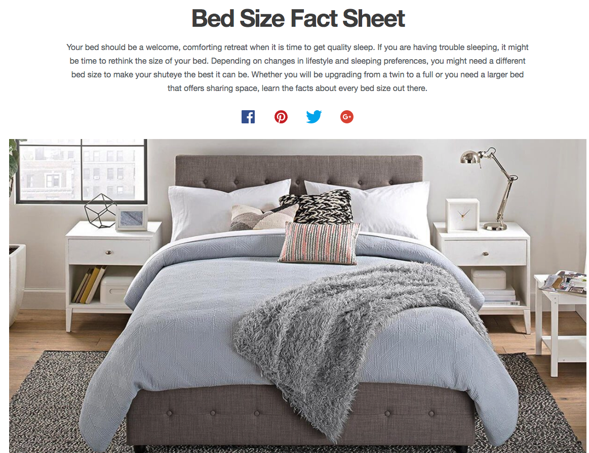 Screenshot showing information about bed sizes