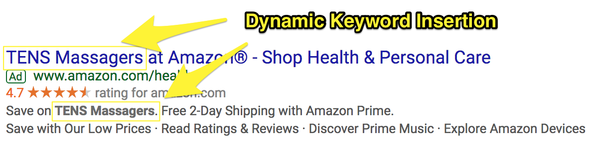 Screenshot showing a google adwords ad by amazon