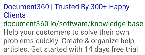 Copywriting Examples - Google Ad for Document360