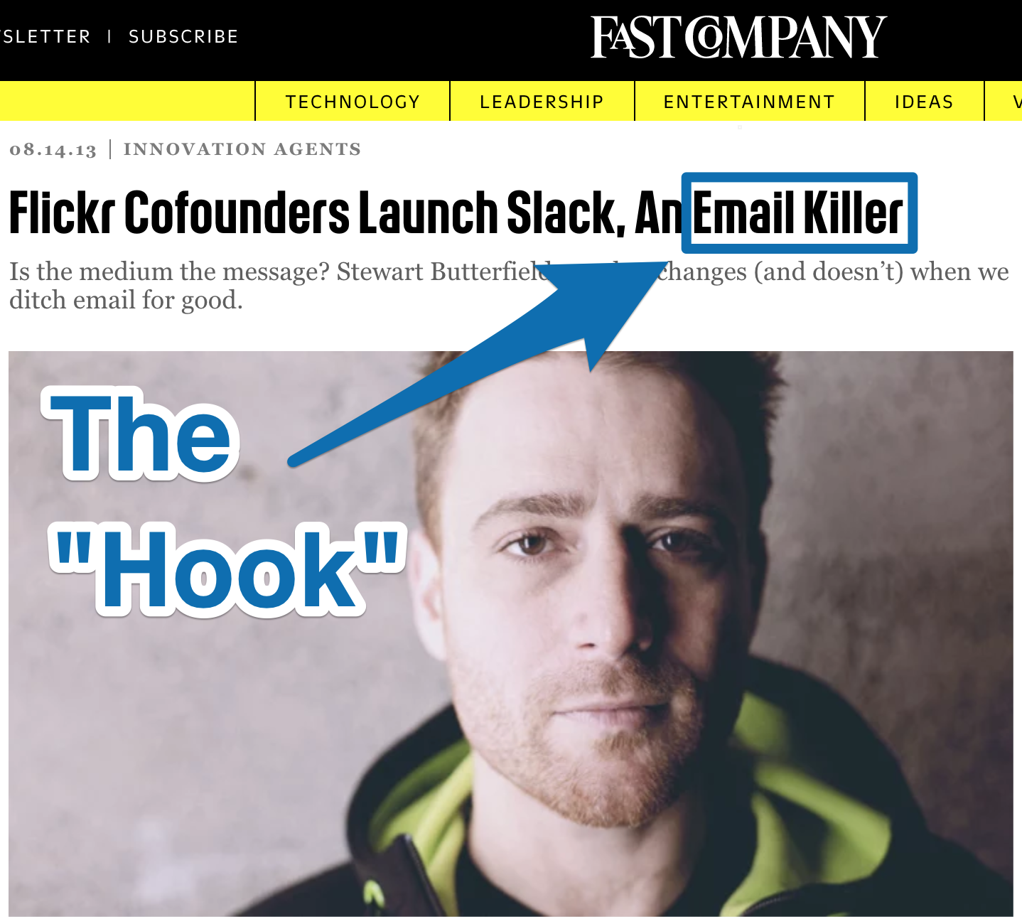 Screenshot of the headline of an article about Slack