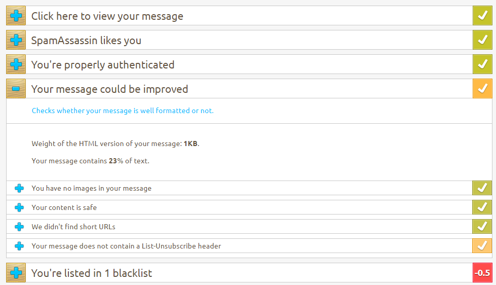 Screenshot showing email deliverability checklist