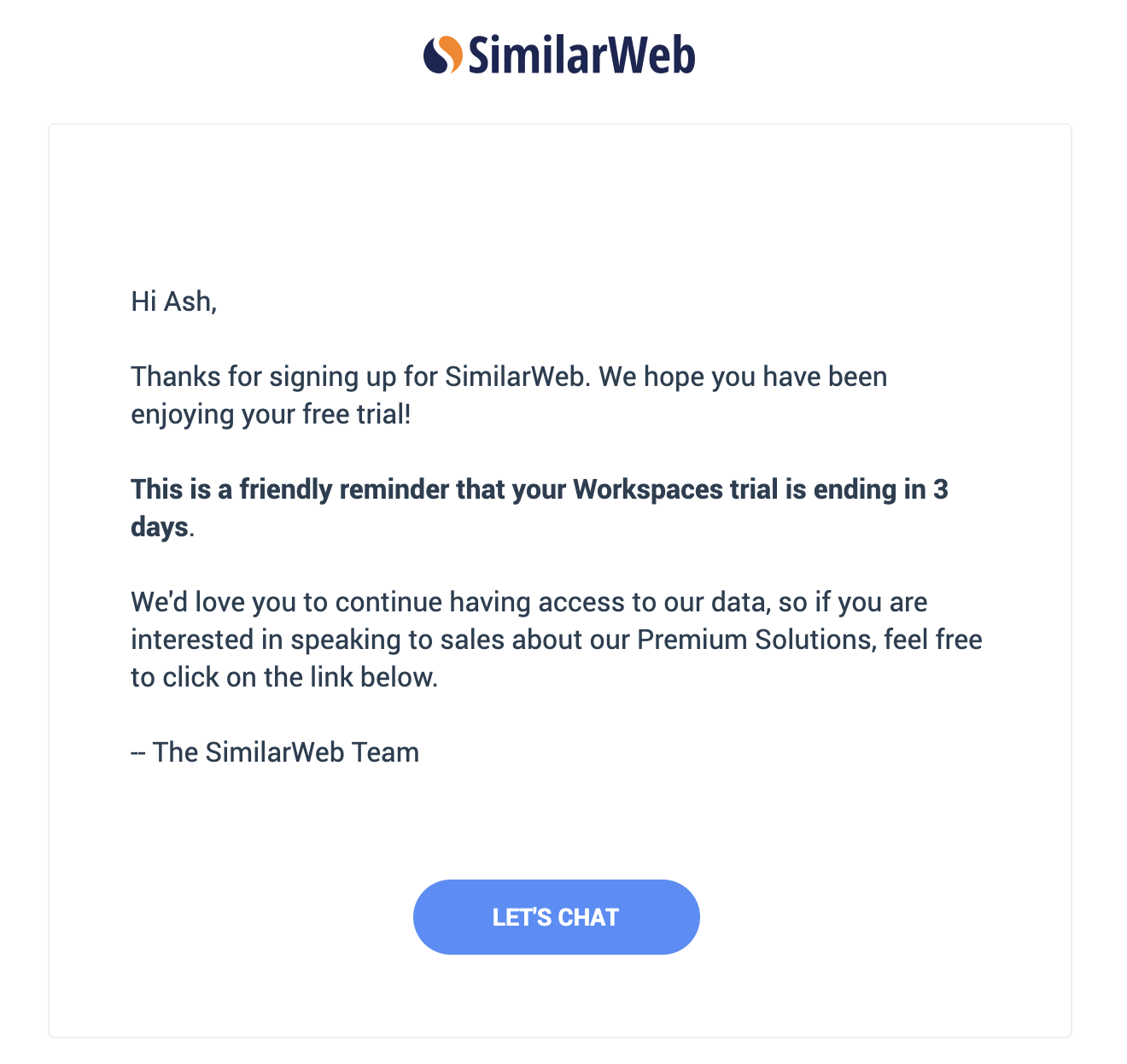 Screenshot of email from SimilarWeb