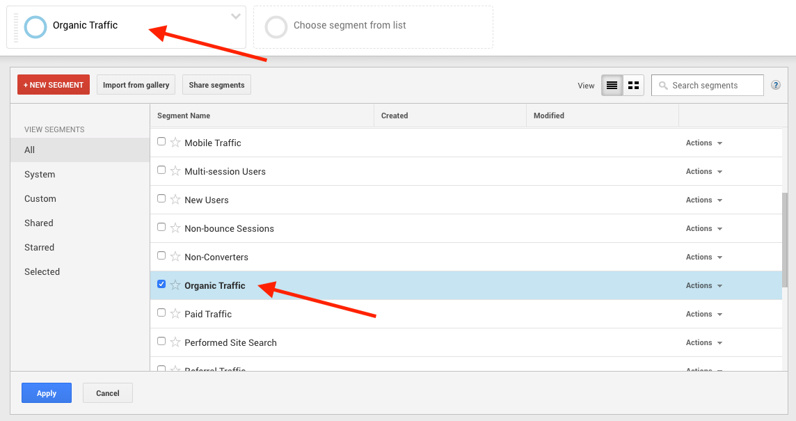 Screenshot of steps to find post with the most organic traffic in Google Analytics