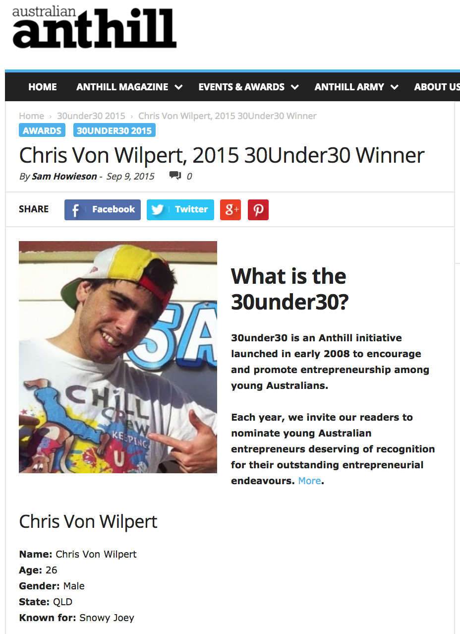 Screenshot showing Chris Von Wilpert on 30under30