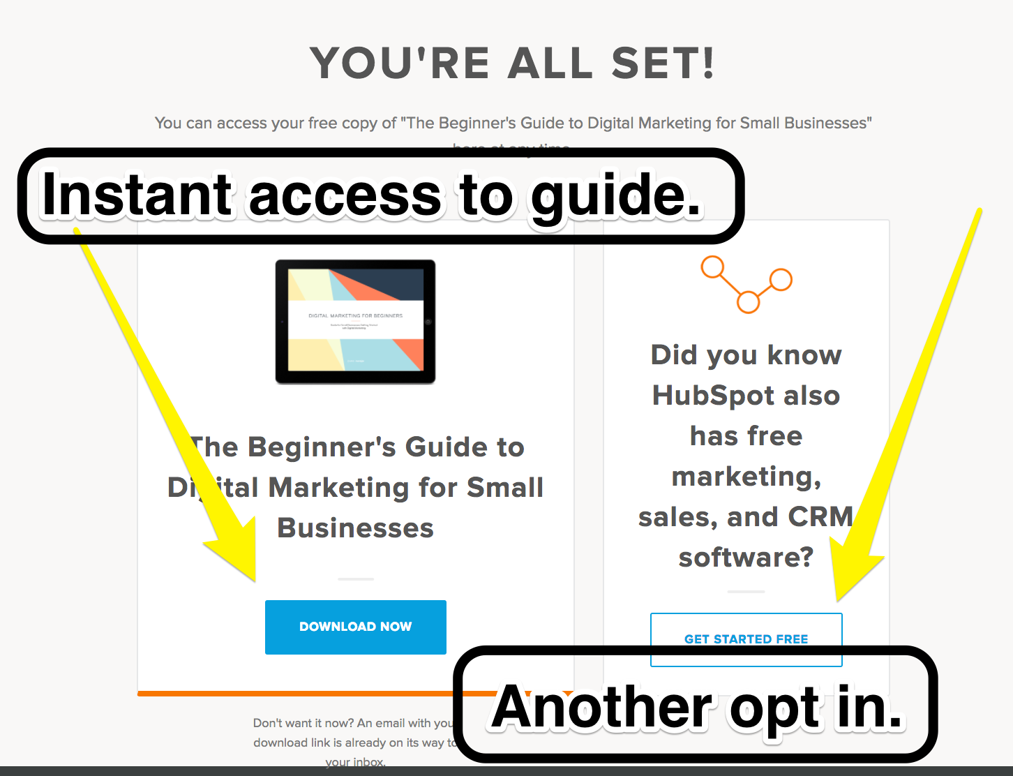 Screenshot showing the confirmation page for a hubspot opt-in