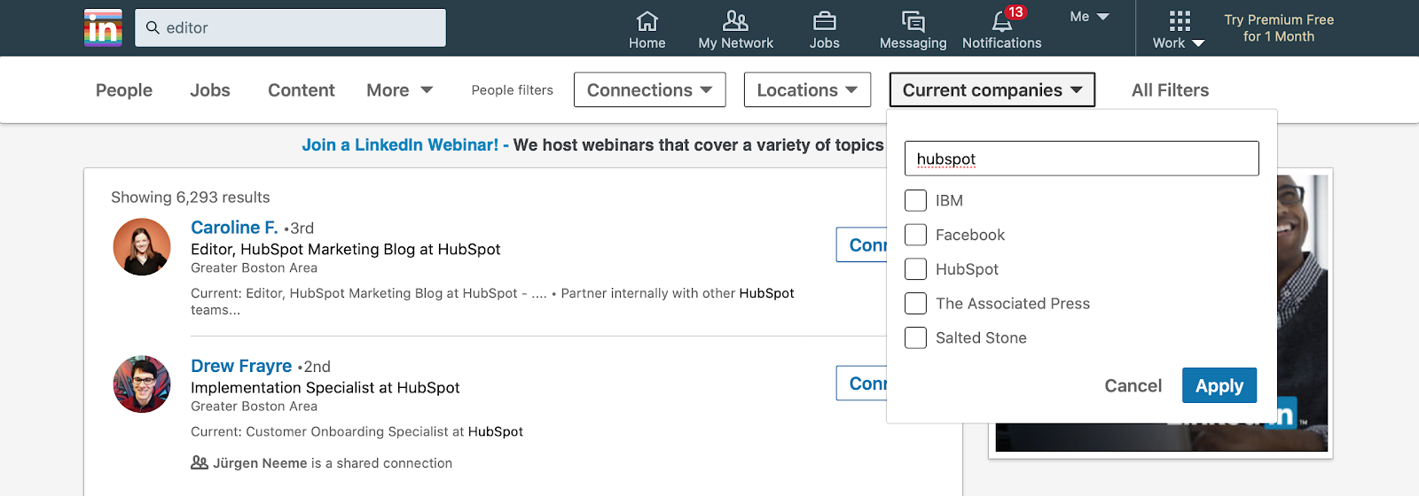 LinkedIn search for job titles like "Editor" or "Blog Manager"