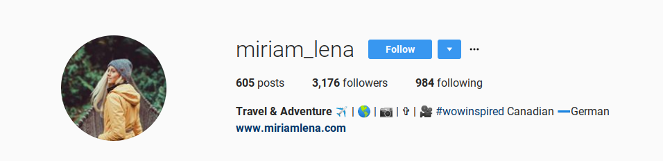 Screenshot showing an instagram profile