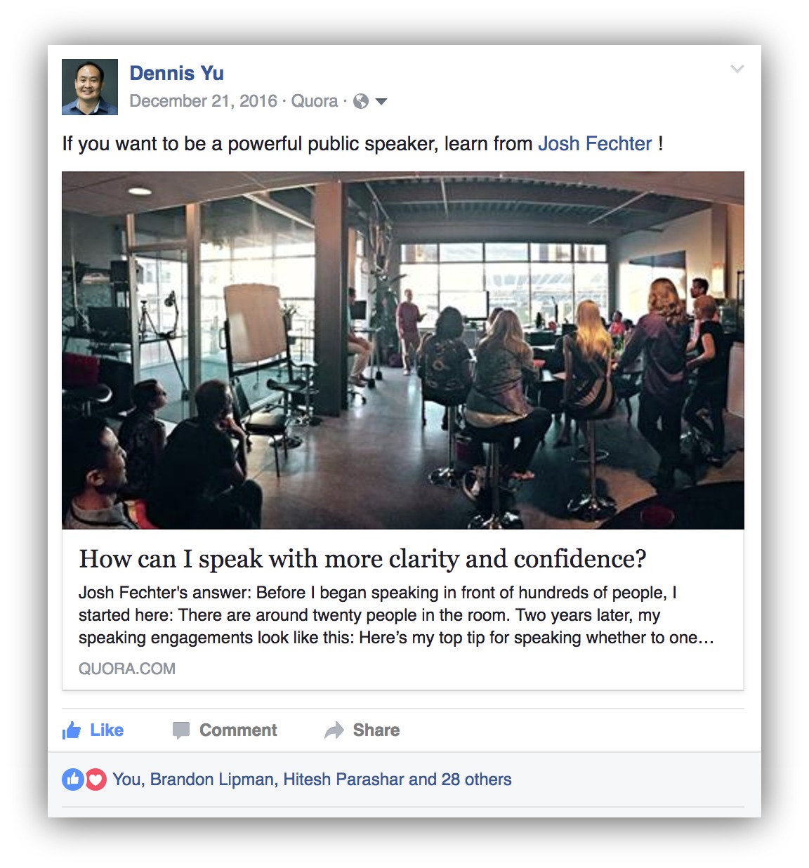 Screenshot showing a Facebook post linking to a Quora question